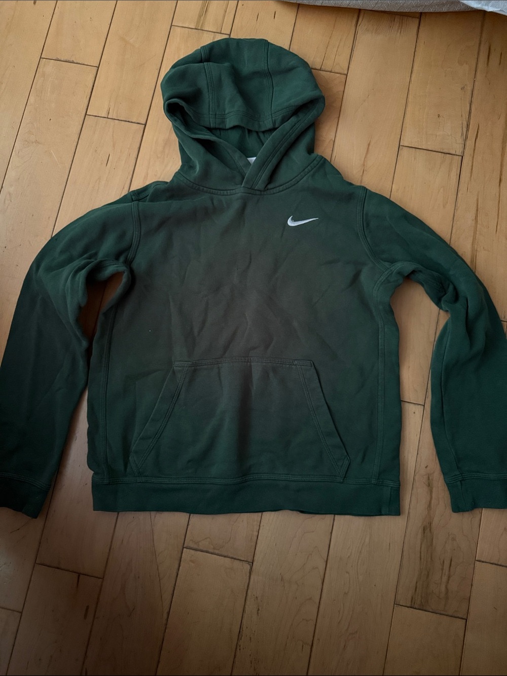 Nike Kids Crewneck Hoodie in Forest Green with White Swoosh